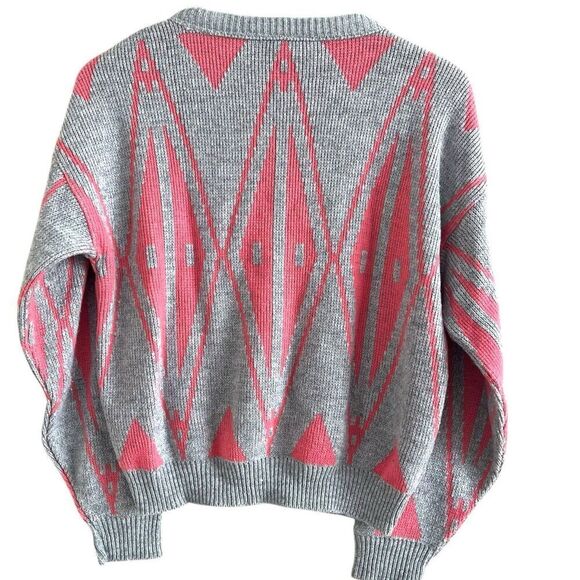 Vintage 80s GAS Great American Sweater Co Pullover S Gray Pink Grandpa Grunge - Picture 2 of 9